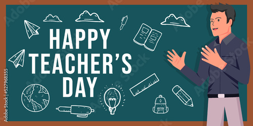 happy teacher's day illustration on a board background