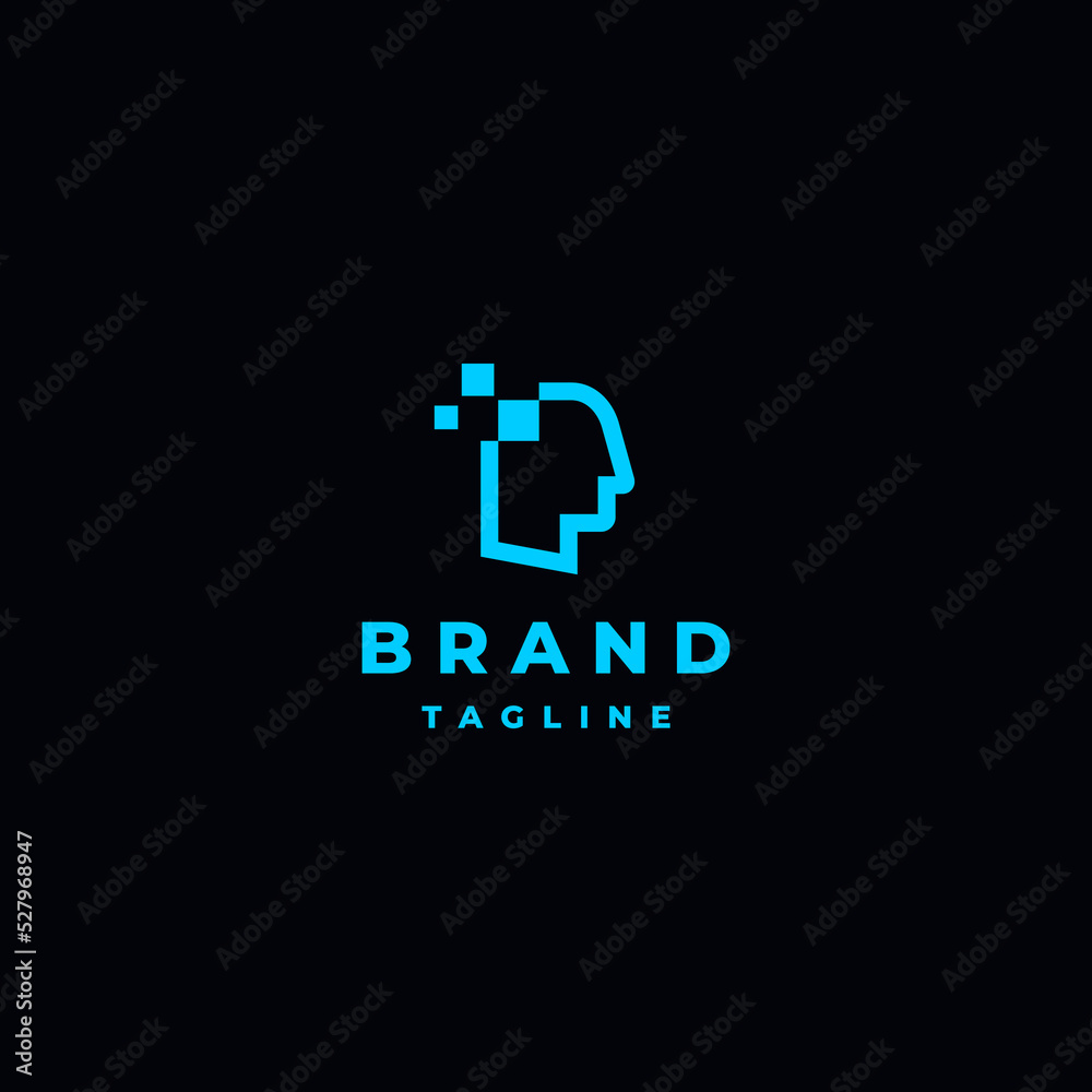 Outline Head Silhouette With Dots Pixel Logo Design. Head Icon with Digital Accents Logo Design. Outline Head Silhouette With Dots Pixel Logo Design. Head Icon with Digital Accents Logo Design.