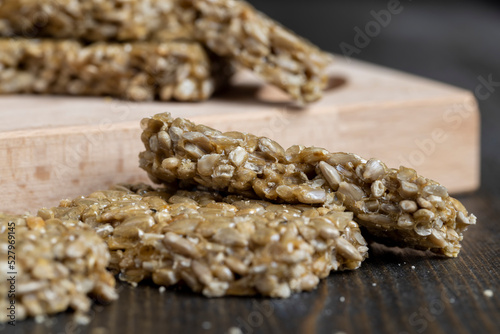 Sunflower kozinak from sunflower seeds and sugar syrup photo