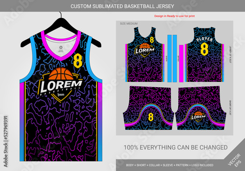 abstract cyan and magenta lines basketball jersey template