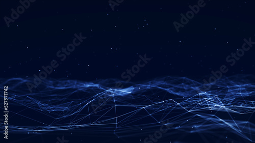 Connection concepts The Internet network comes from a polygonal connection using dots and lines, consisting of a dark blue background with space above it.