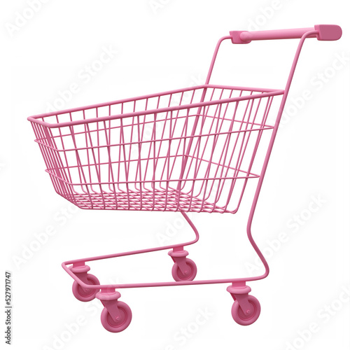 Minimal style pink shopping cart with transparent background 3d render illustration