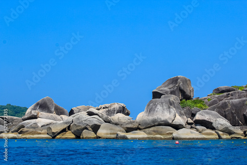 Granite rocks on the 9th island of Similan islands, Phuket, Thailand, blue sky, copy space for text, wallpaper