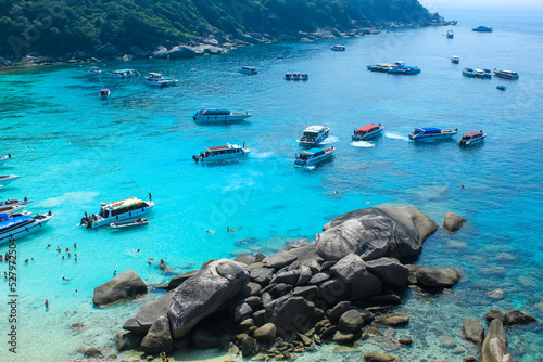 Ships in the bay of Similan islands form above, Phuket, Thailand, horizontal image iith copy space for text photo