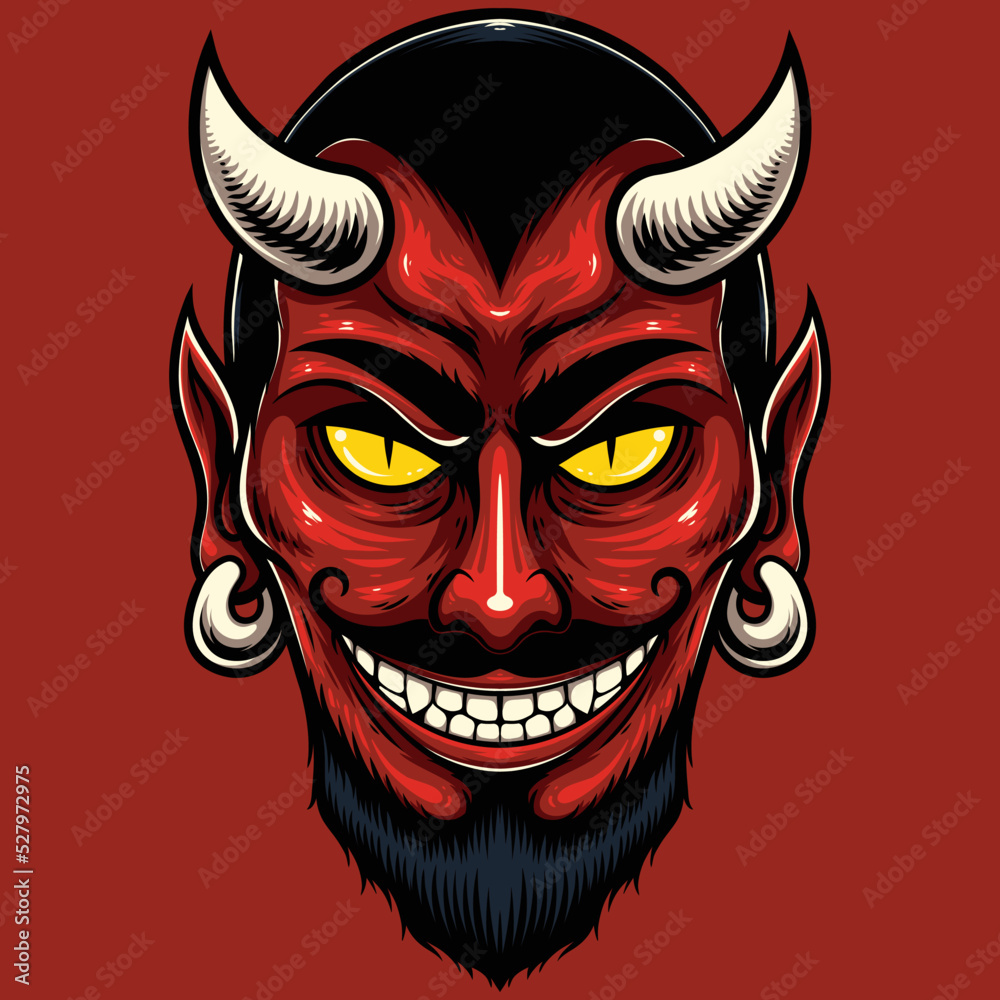 Vector Illustration of Red Devil Head in Vintage Style
