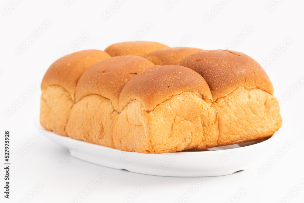 Oven Fresh Pillowy Bread Rolls Bombay Ladi Pav Buns Bread Is Made In Local Bakeries In India. Used In Traditional Street Food Like Paav Bhaji Or Vada Paw Or Misal Paaw. White Background And Copy Space