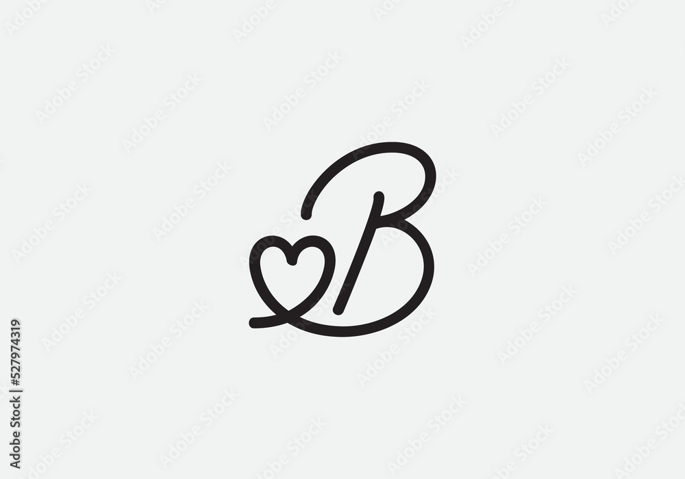 Love sign logo design vector. Love and heart icon and symbol design vector with B