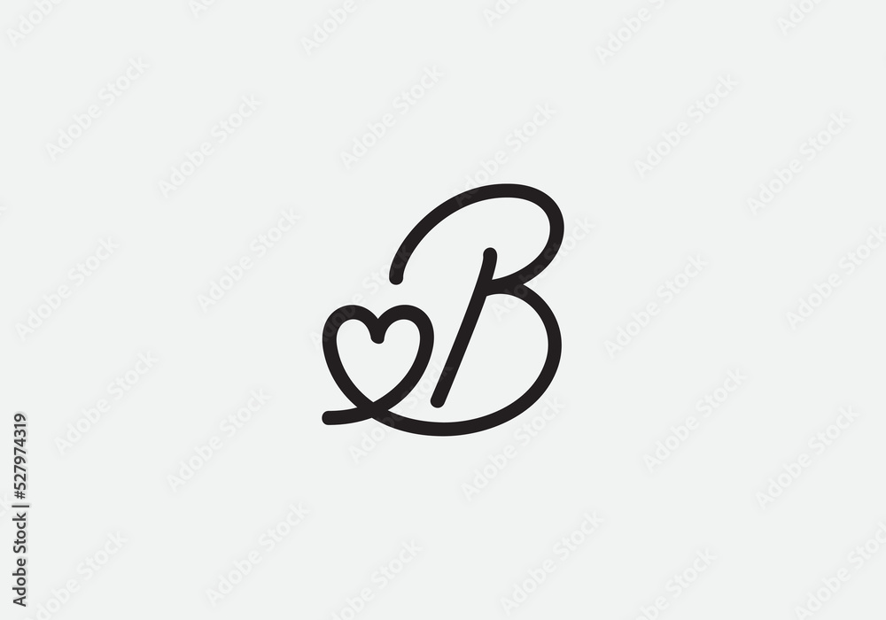 Love sign logo design vector. Love and heart icon and symbol design vector with B Love sign logo design vector. Love and heart icon and symbol design vector with B