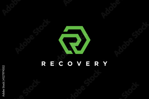 Linear hexagon shape  modern design R letter logo template