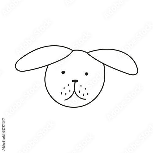 Dog with splayed ears in style of doodles on white background