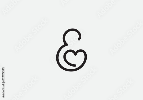 Love sign logo design vector. Love and heart icon and symbol design vector with E