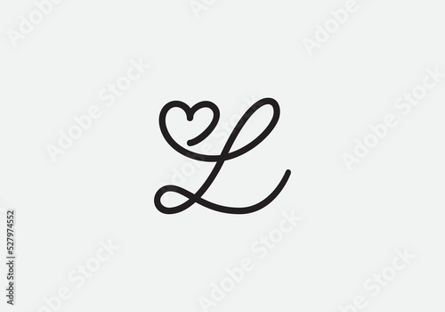 Love sign logo design vector. Love and heart icon and symbol design vector with L