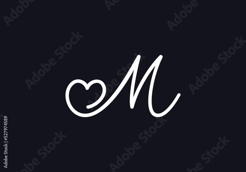 Love sign logo design vector. Love and heart icon and symbol design vector with M