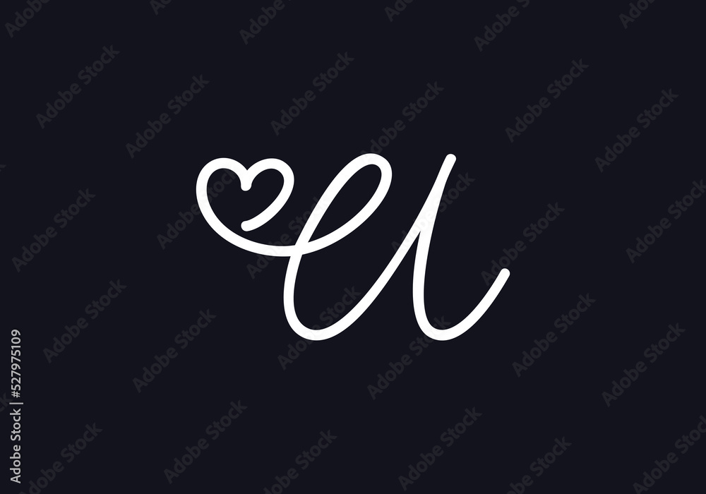 Fototapeta premium Love font logo design vector sign. Love and heart icon and symbol design vector with U