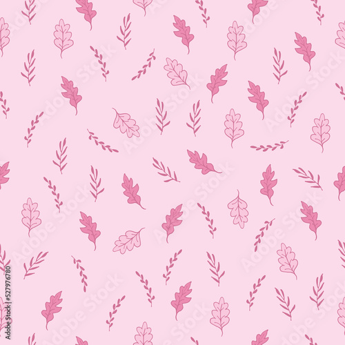 beautiful pink leaf illustration on pink background. hand drawn vector. seamless pattern with leaf. floral background. cute foliage icon. wallpaper, wrapping paper and gift, fabric, dress motif. 