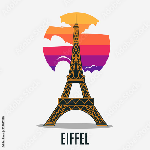 illustration vector of eifel in sunset perfect for print,etc