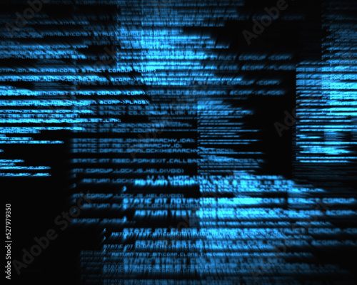 Fototapeta Shiny blue coding on black background