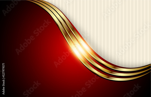 Business background with gold shiny wave on red, 3D shiny elegant vector background.