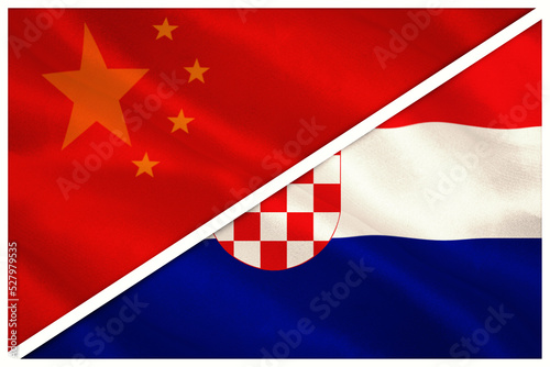 Close-up of Chinese and Croatia flags