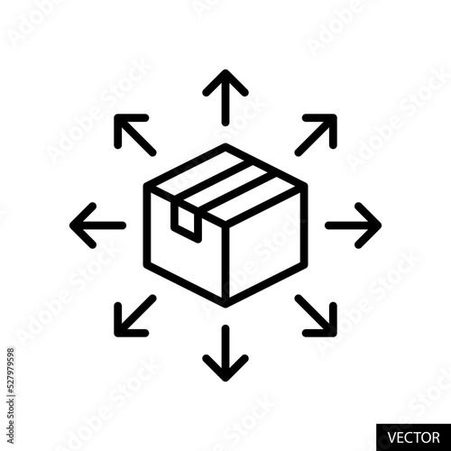 Product distribution vector icon in line style design for website, app, UI, isolated on white background. Editable stroke. Vector illustration.