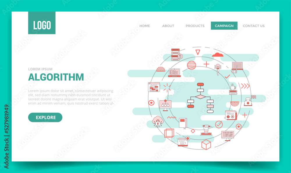 algorithm concept with circle icon for website template or landing page homepage algorithm concept with circle icon for website template or landing page homepage