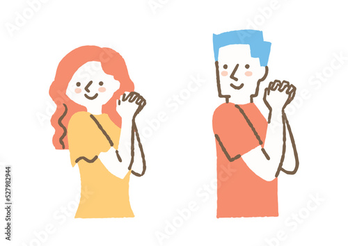 可愛くお願いする男女二人_色