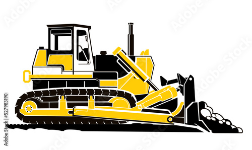 Bulldozer isolated on white, vector illustration. Heavy construction machine.