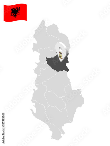 Location Diber County  on map Albania. 3d location sign similar to the flag of  Diber County. Quality map  with  Regions of the Albania for your design. EPS10 photo