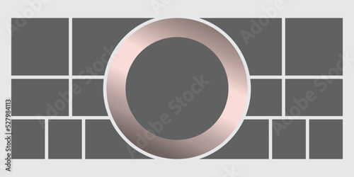 Templates collage frames, photos, parts pictures, illustrations. Vector frame branding presentation. Modern minimalistic board mockup with golden gradient shape.