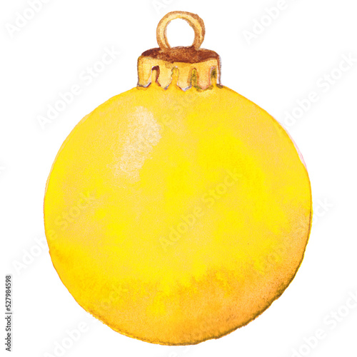 Watercolor yellow shine glass Christmas ball isolated