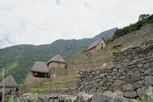 Machu picchu, pre columbian inca site situated on a mountain ridge above the urubamba valley in Peru.