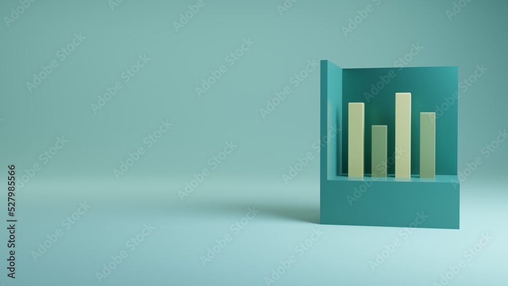 3d rendering bar graph elements with copy space,  stock market chart with a declining trend.