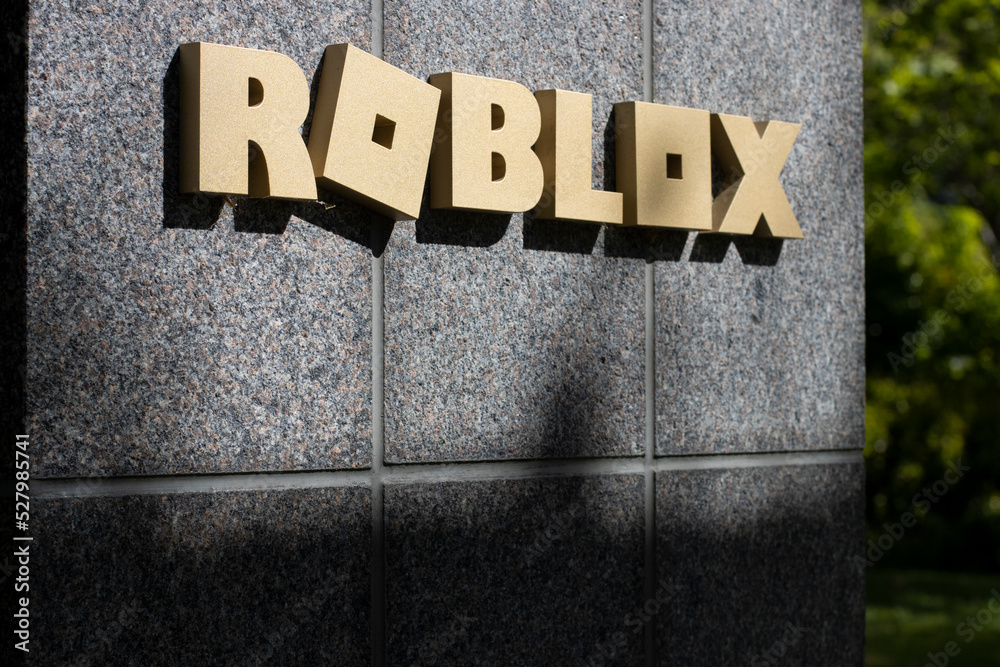 San Mateo, CA, USA - May 1, 2022: Roblox logo is seen outside its  headquarters in San