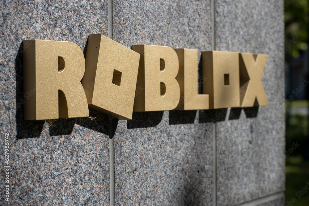 San Mateo, CA, USA - May 1, 2022: Closeup of the Roblox sign at its