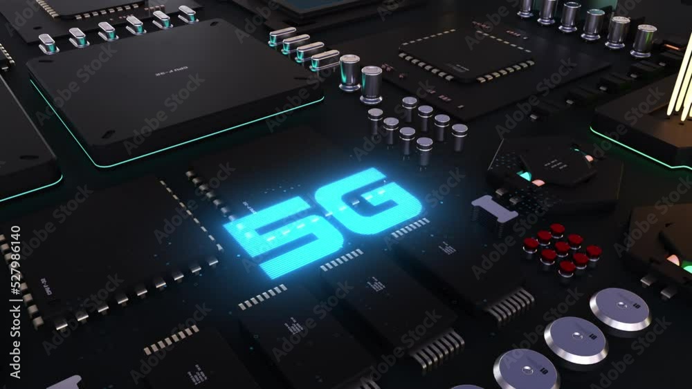 5g header. next generation chip and processor animation. big power technological breakthrough 5g header. next generation chip and processor animation. big power technological breakthrough