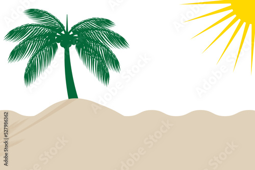 Vector illustration. 2d pictures draw. Colorful pictures of light brown sand and sunlight  coconut tree with shadow.