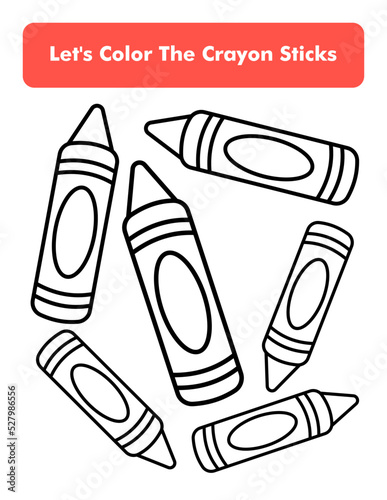 Crayons Coloring Book Page In Letter Page Size. Children Coloring Worksheet. Premium Vector Element.