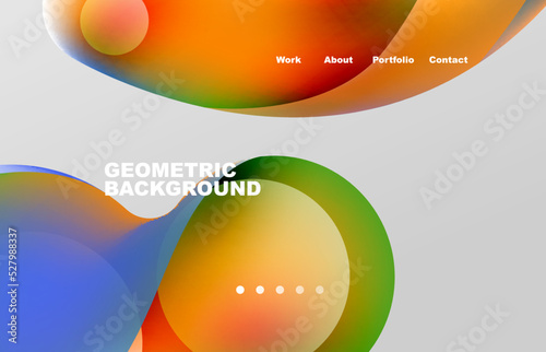 Landing page abstract liquid background. Flowing shapes, round design and circle. Web page for website or mobile app wallpaper