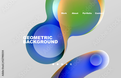 Landing page abstract liquid background. Flowing shapes, round design and circle. Web page for website or mobile app wallpaper