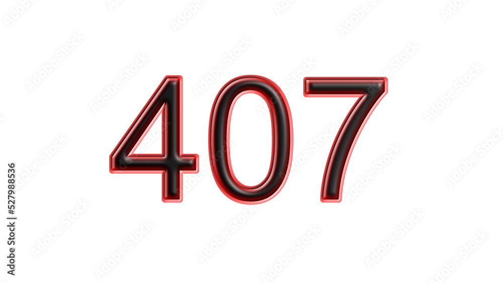 red 407 number 3d effect white background