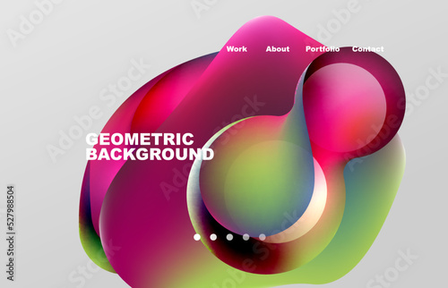 Landing page abstract liquid background. Flowing shapes, round design and circle. Web page for website or mobile app wallpaper