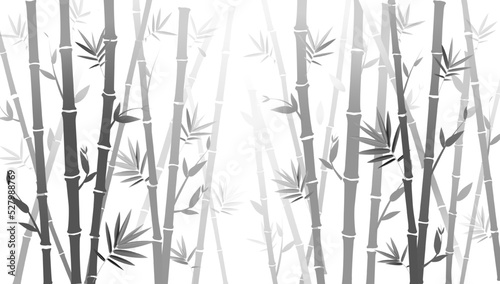 Bamboo forest texture. Bamboo forest silhouette  bamboo plants with leaves backdrop  asian bamboo stalks pattern vector background illustration. Tree branches with foliage for fabric