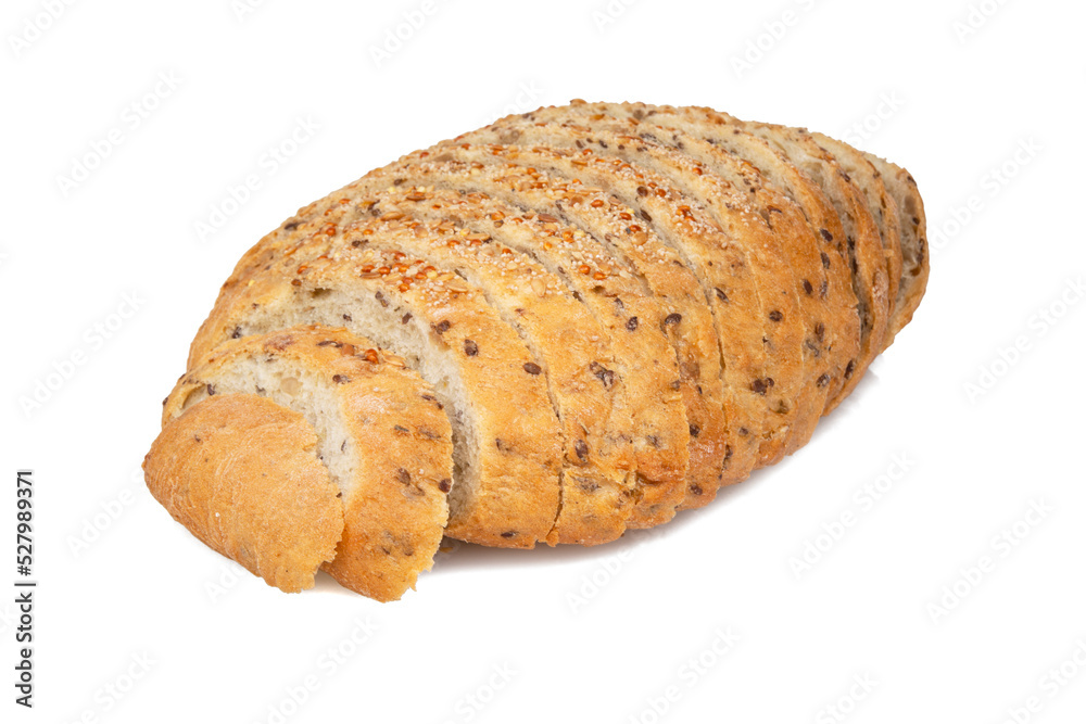 Multigrain bread sliced with seeds isolated on the white background