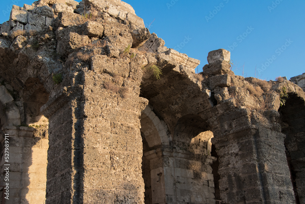 Elements of architectural decoration of buildings.Ruins of ancient city.