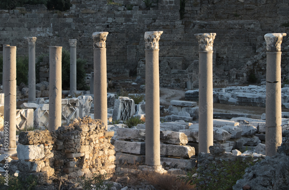 Fototapeta premium Historical building with marble columns. Elements of architectural decoration. Ancient city ruins.
