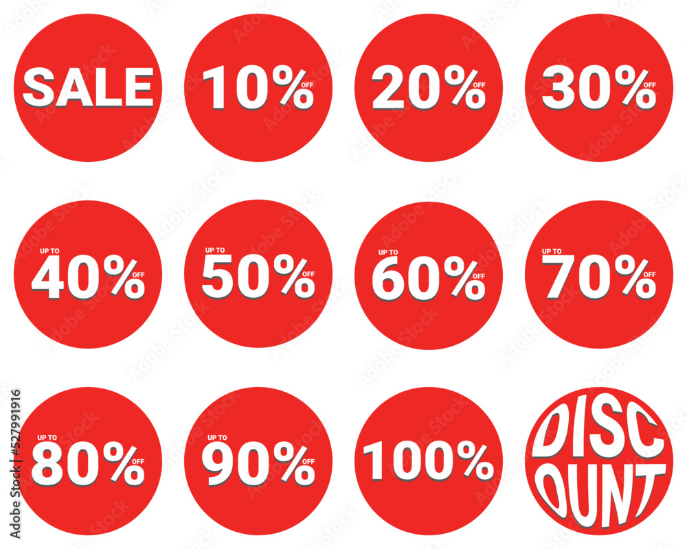 Set of sale design vector ten percent to one hundred percent Set of sale design vector ten percent to one hundred percent