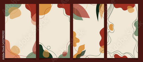 Set of Hand drawn minimal background with autumn color, for social media story and flyer background, simple plat vector design