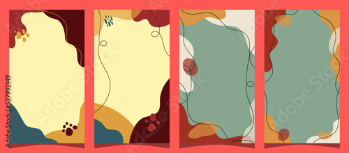 Set of Hand drawn minimal background with autumn color, for social media story and flyer background, simple plat vector design 
