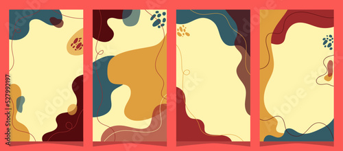 Set of Hand drawn minimal background with autumn color, for social media story and flyer background, simple plat vector design