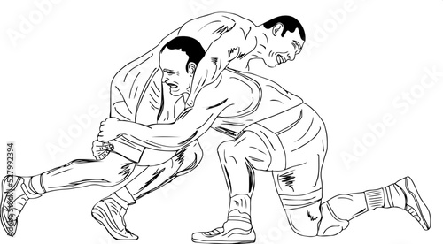 Wrestling match vector, Freestyle Wrestling Sketch Illustration, Wrestling man cartoon doodle character mascot